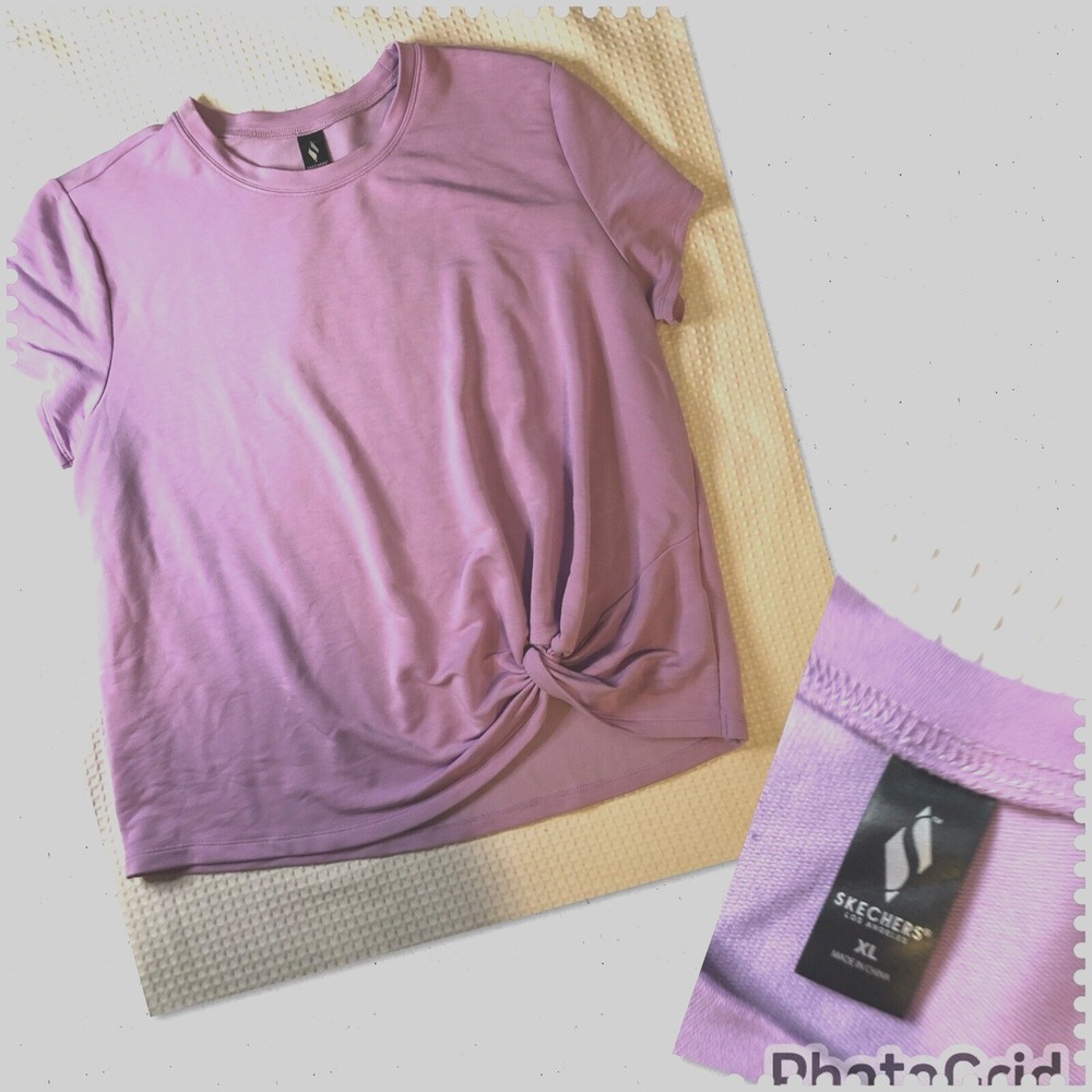 Skechers Women's T Shirt Size XL Short Sleeve Side Tie - Pink/Purple